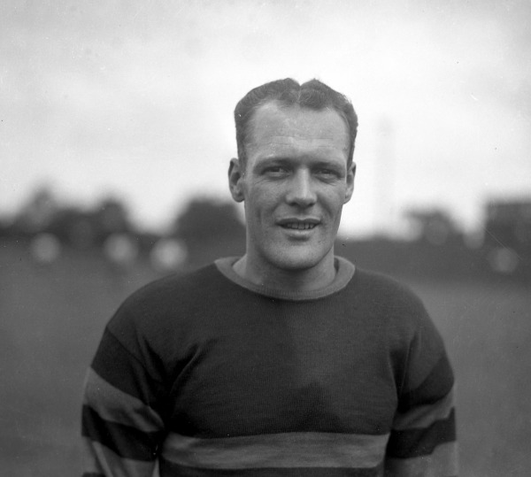 Photograph of Hawley 'Huck' Welch in striped jersey