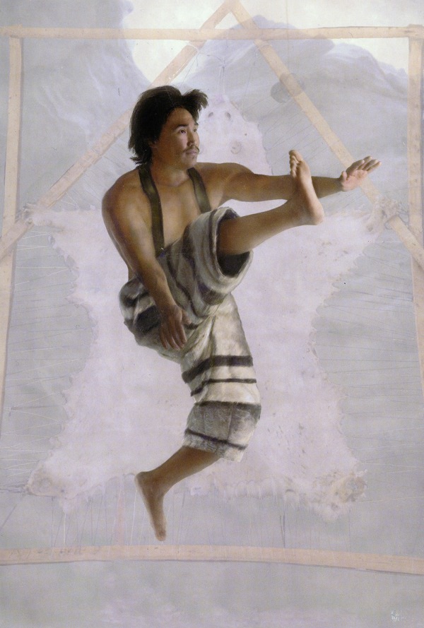 Artists colour drawing of one-foot high kick