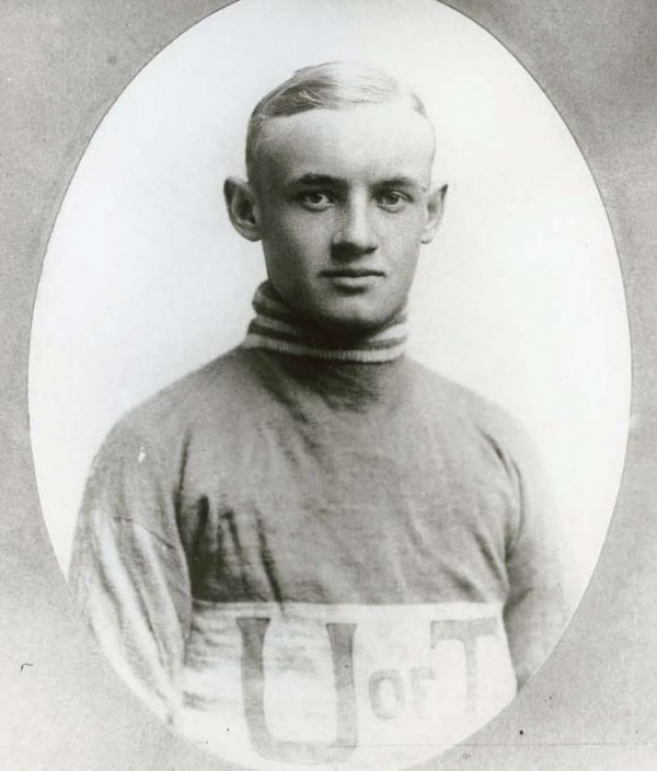 Photograph of Conn Smythe wearing hockey sweater