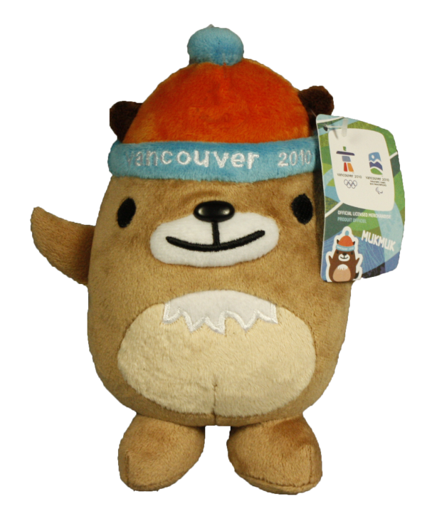 toy mascots Sumi wearing green hat and MukMuk a marmot
