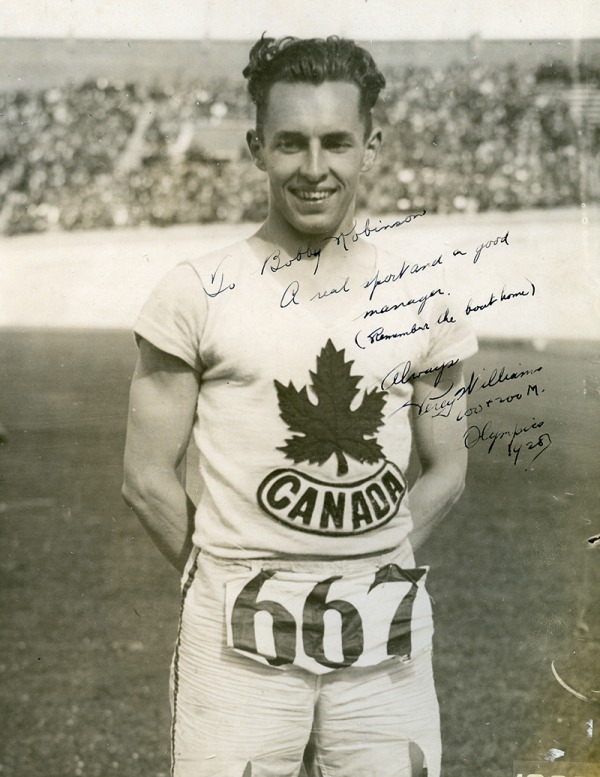 Photograph of Percy Williams wearing Canadian track singlet