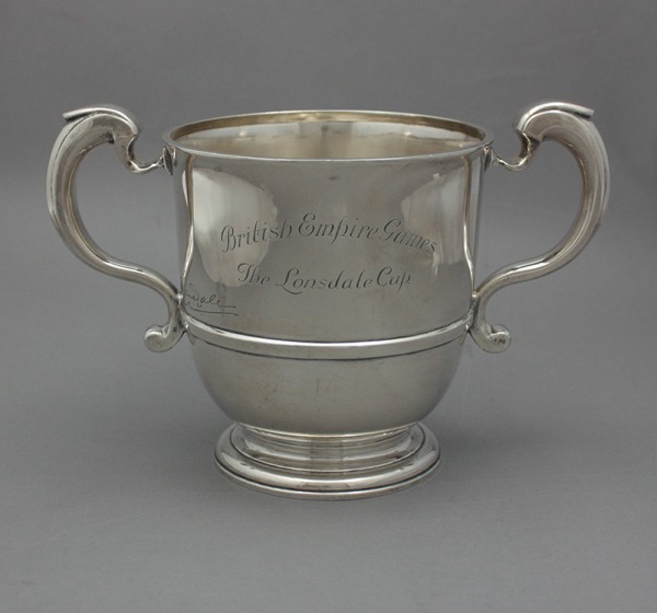Silver cup with two handles engraved British Empire Games, The Lonsdale Cup.