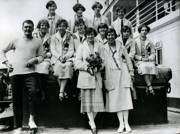 photograph of 1928 women's Olympic team on board a ship