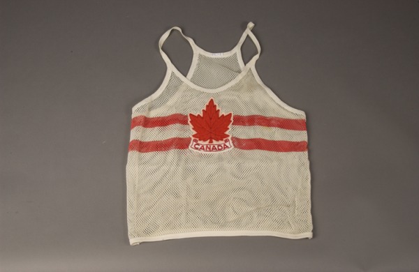 white mesh race singlet with maple leaf and CANADA