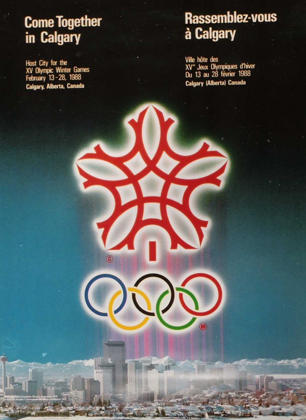 host city poster with red snowflake logo against city background