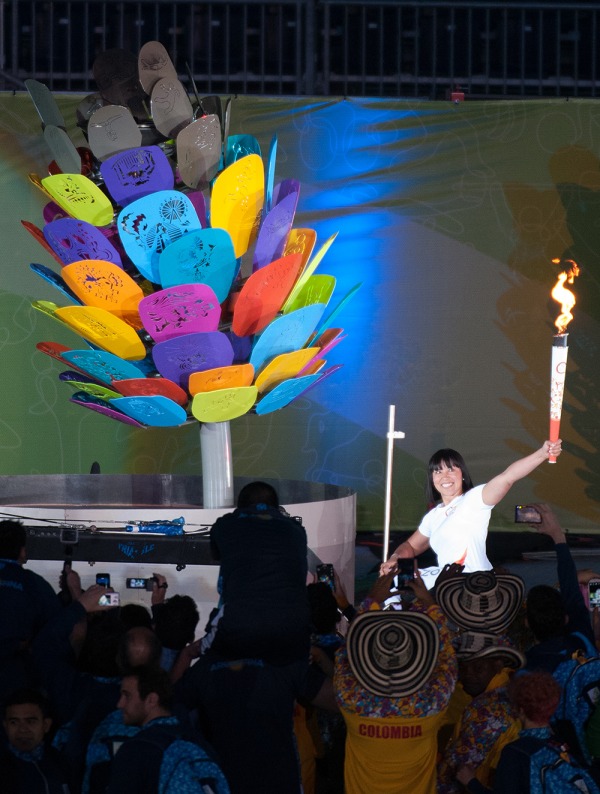 photograph of Chantal Petitclerc with relay torch