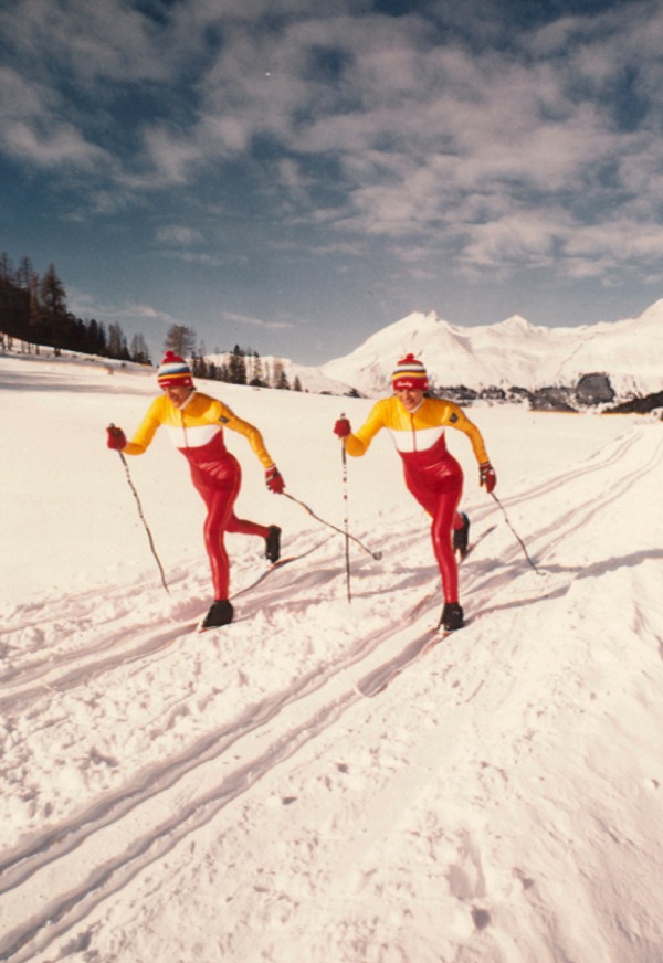 photograph Sharon and Shirly Firth training on skis