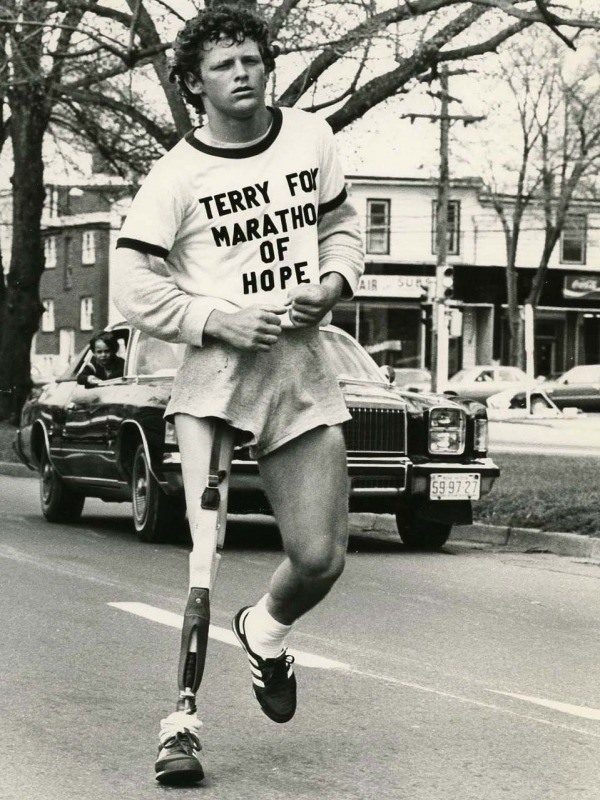 photograph of Terry Fox running by himself