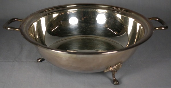 circular silver bowl with side handles