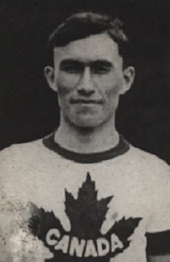 Photograph of Joseph Benjamin Keeper wearing a jersey with a maple leaf