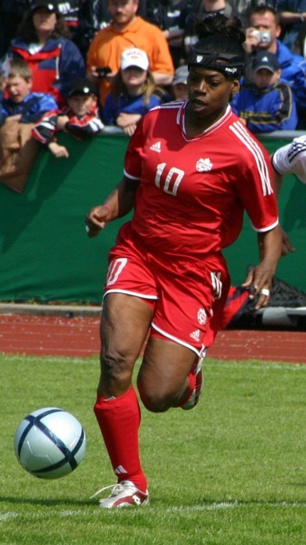 photograph of Charmaine Hooper playing soccer