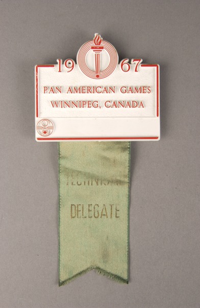 red and white badge with grey ribbon 1967 Pan American Games