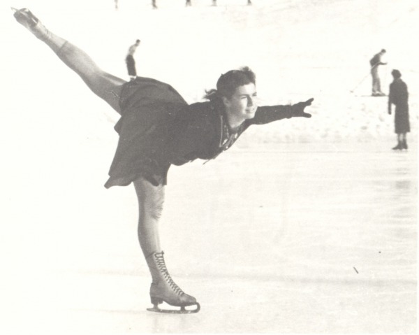 photograph of Ellen Burka in figure skating position