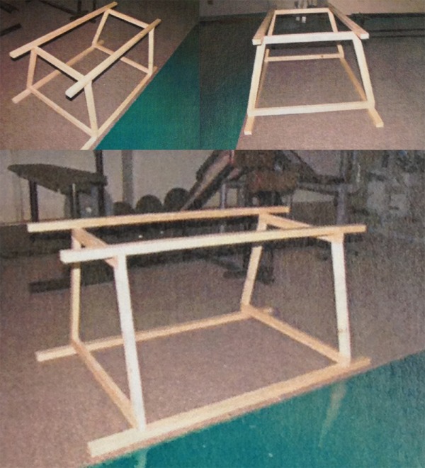 Image of wooden sledges that athletes jump through