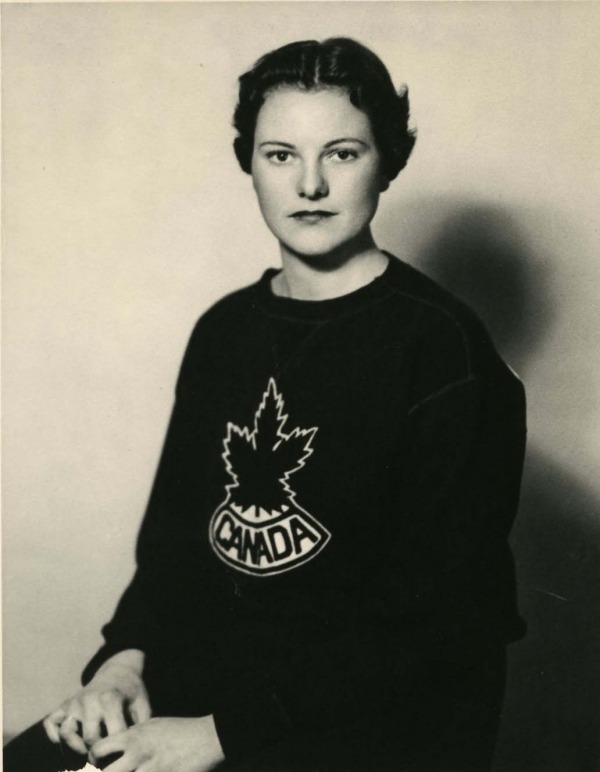 photograph of Phyllis Dewar wearing team Canada sweater