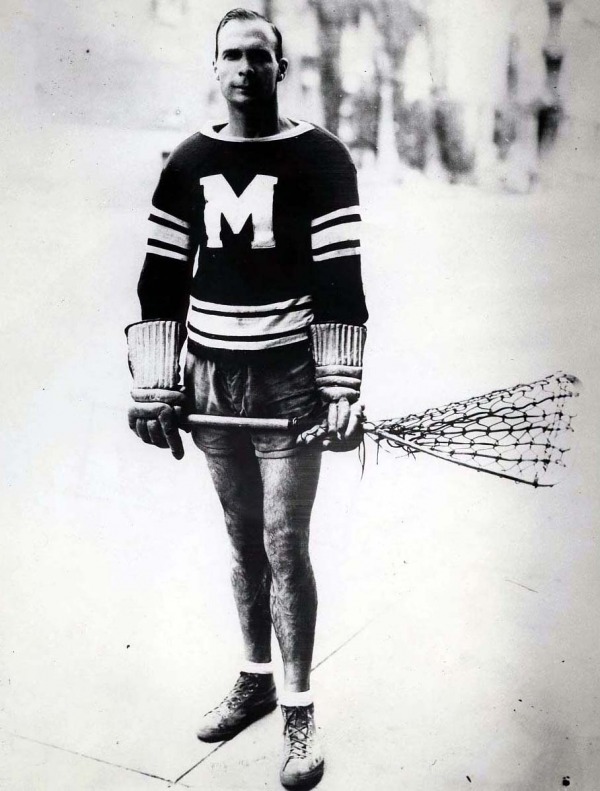 photograph of Lionel Conacher holding lacrosse stick