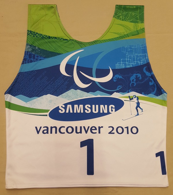 race bib with image of para-nordic skier Vancouver