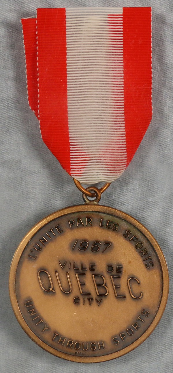 Bronze medal on red and white ribbon
